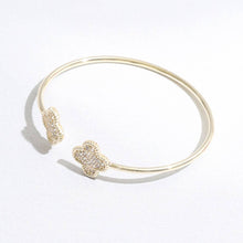 Load image into Gallery viewer, Fashion City - Thin Gold Tone Wire Two CZ Clover Edges Bracelet: BG / ONE SIZE
