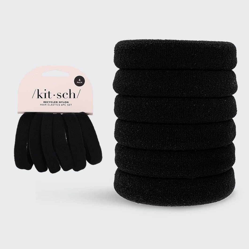 KITSCH - Recycled Nylon Thick Hair Elastics 6pc Set- Black