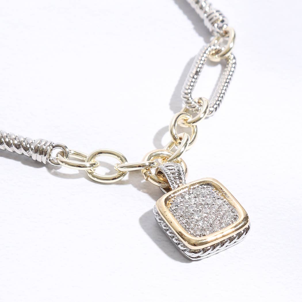 Fashion City - Square CZ 2T Link Chain Bracelet: BK / ONE SIZE