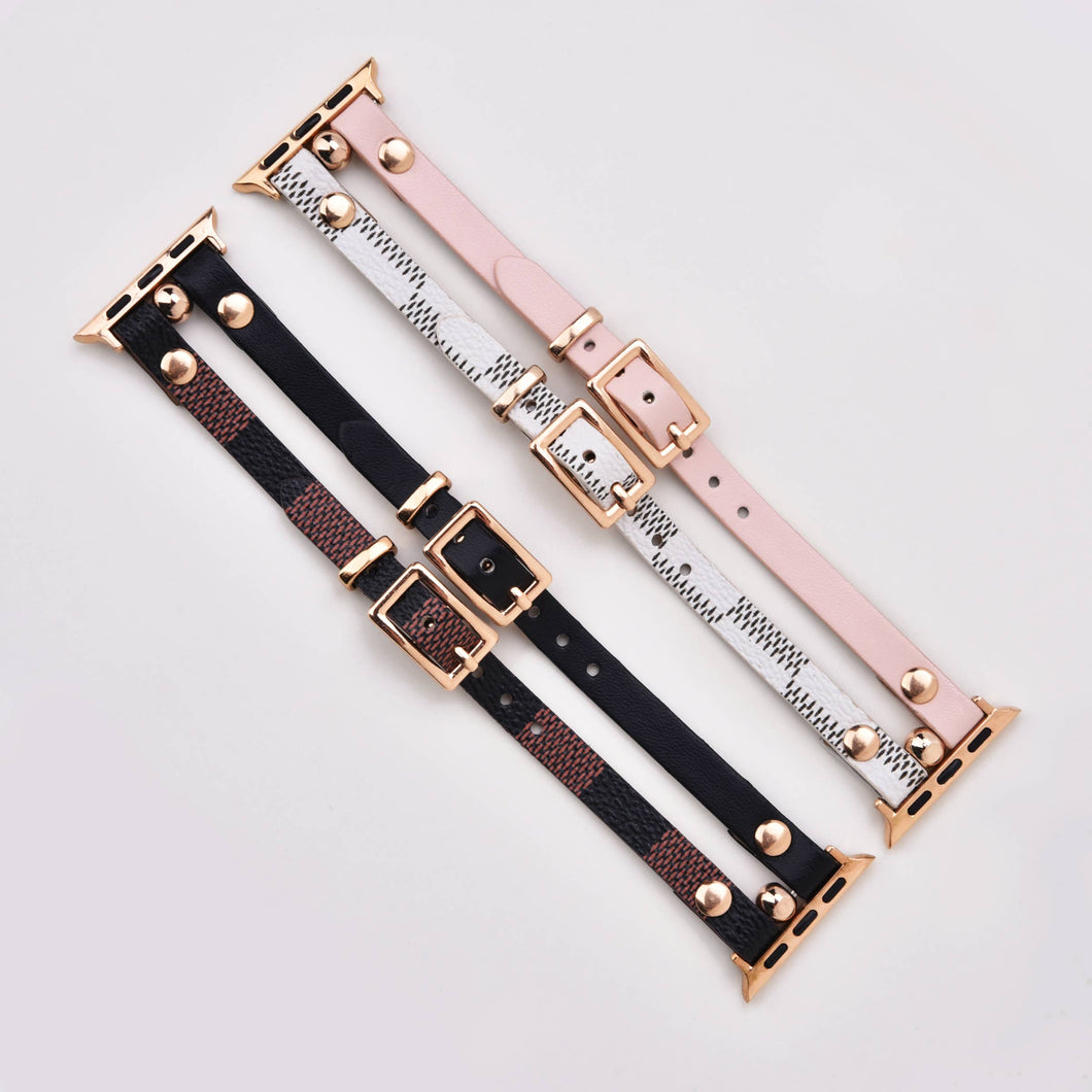 ShopTrendsNow - Damier Checkered Apple Watch Band Leather Strap