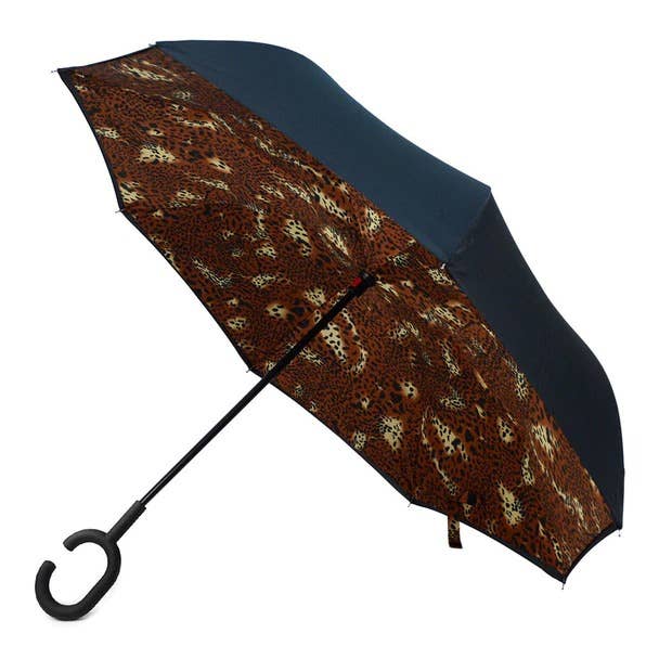 Selini New York - Brown Leopard Print Double Layer Inverted Umbrella
