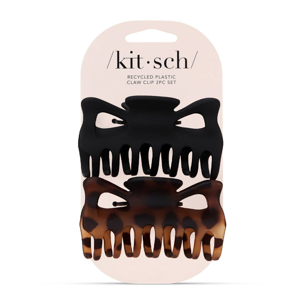 KITSCH - Eco-Friendly Large Claw Clip 2pc Set - Black & Tort