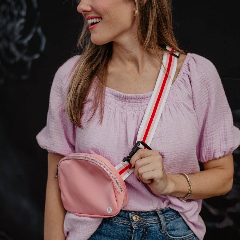 Katydid - Light Pink Solid Belt Bag with Striped Strap Easter Gift