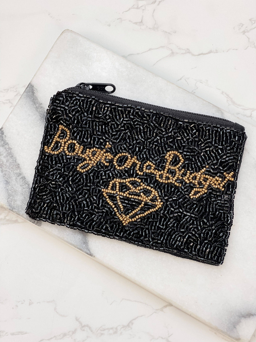 Prep Obsessed Wholesale - 'Bougie on a Budget' Beaded Zip Pouch - Black